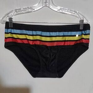 BANG! Miami Men's Swim Bikini Briefs - Black (Blue Yellow Red Stripes) - Sz XL*